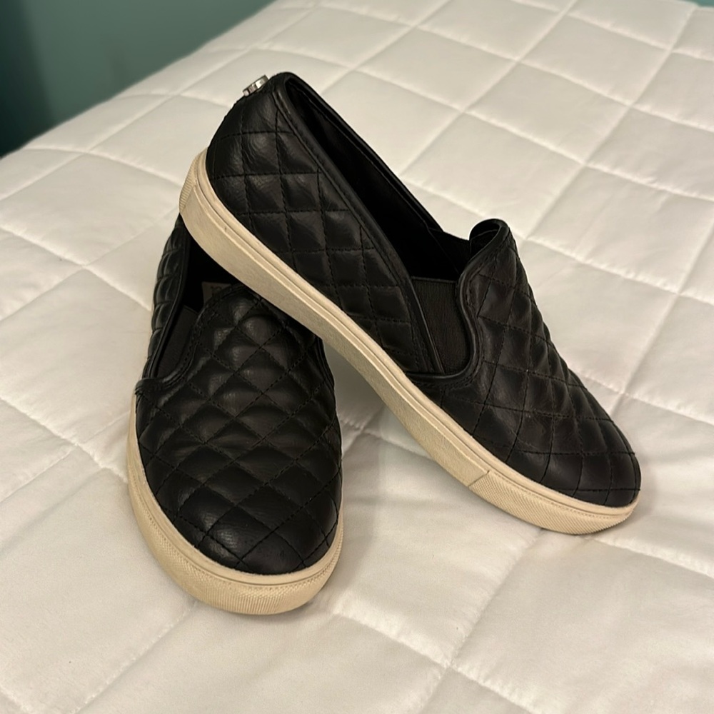 Steve Madden black quilted slip on sneaker